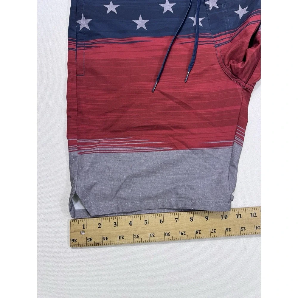 Travis Mathew Board Shorts Men's 36x9 USA Flag Stars Drawstring Beach Surf